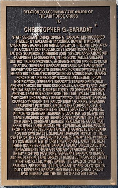 CHRISTOPHER G. BARADAT AIR FORCE CROSS CITATION MEMORIAL PLAQUE