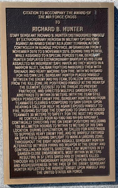 RICHARD B. HUNTER AIR FORCE CROSS CITATION MEMORIAL PLAQUE