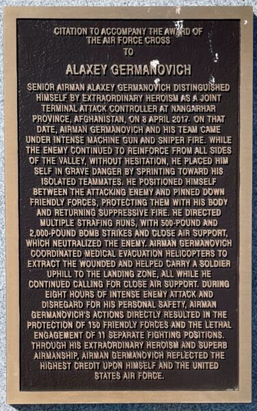 ALAXEY GERMANOVICH AIR FORCE CROSS CITATION MEMORIAL PLAQUE