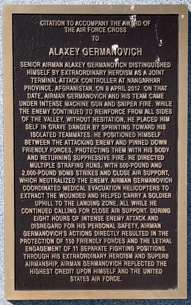 ALAXEY GERMANOVICH AIR FORCE CROSS CITATION MEMORIAL PLAQUE