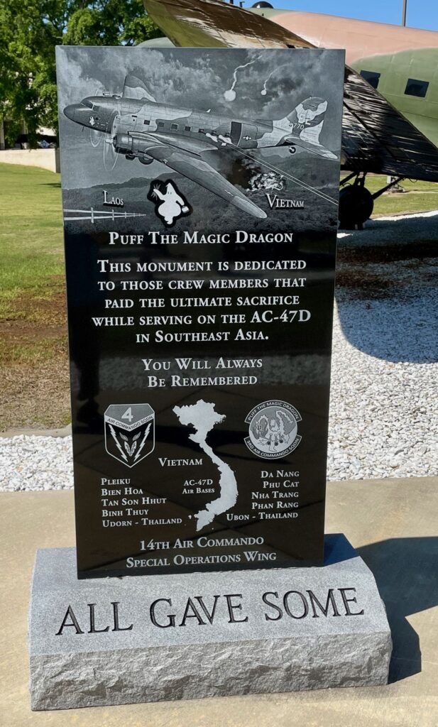 PUFF THE MAGIC DRAGON WAR MEMORIAL AIRCRAFT STONE FRONT