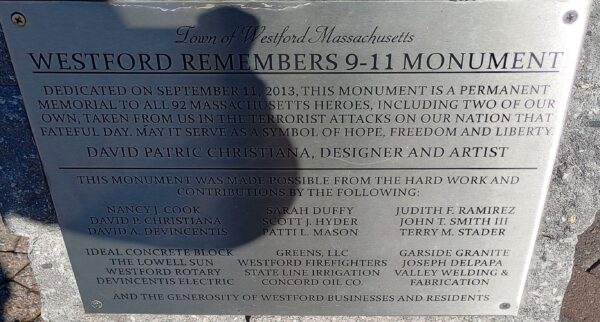WESTFORD REMEMBERS 9-11 MONUMENT PLAQUE