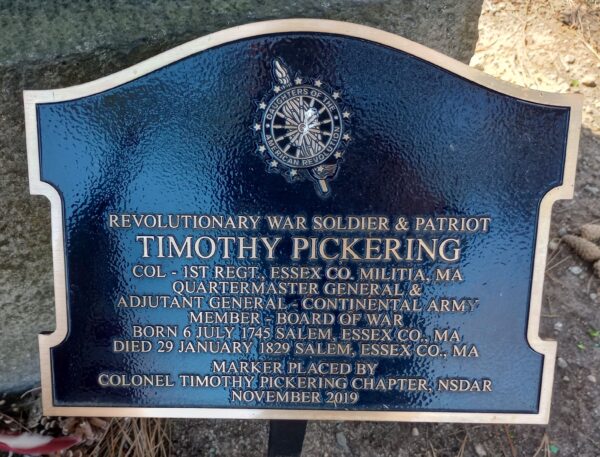 TIMOTHY PICKERING REVOLUTIONARY WAR SOLDIER MEMORIAL PLAQUE