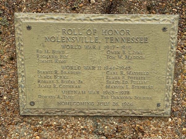 NOLENSVILLE WAR VETERANS MEMORIAL PLAQUE B