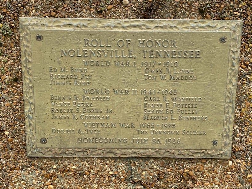 NOLENSVILLE WAR VETERANS MEMORIAL PLAQUE B