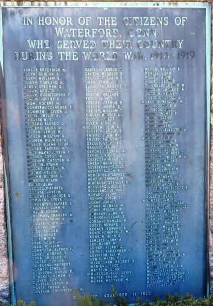 CITIZENS OF WATERFORD WORLD WAR MEMORIAL PLAQUE
