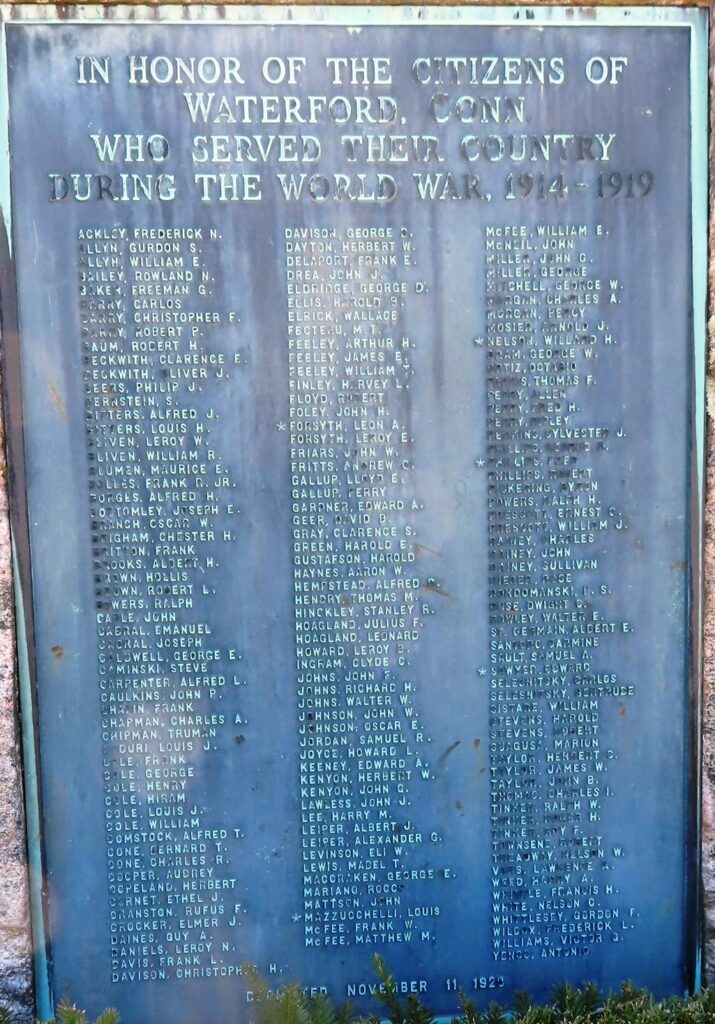 CITIZENS OF WATERFORD WORLD WAR MEMORIAL PLAQUE