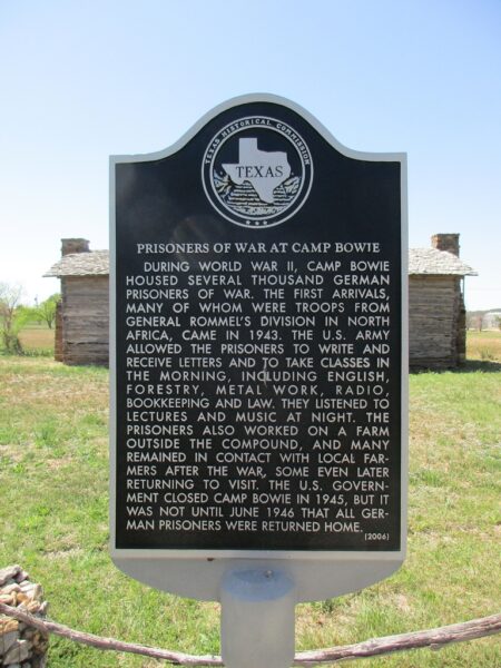 PRISONERS OF WAR AT CAMP BOWIE MEMORIAL MARKER