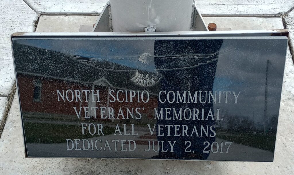 NORTH SCIPIO COMMUNITY ALL VETERANS MEMORIAL FLAGPOLE PLAQUE
