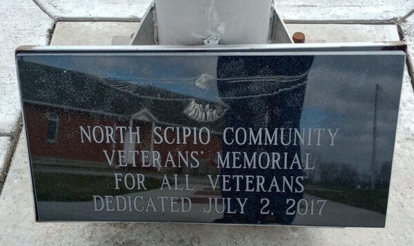 NORTH SCIPIO COMMUNITY ALL VETERANS MEMORIAL FLAGPOLE PLAQUE