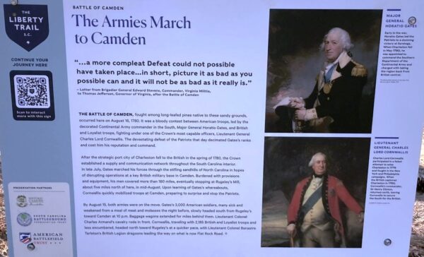 THE ARMIES MARCH TO CAMDEN REVOLUTIONARY WAR MEMORIAL PANEL