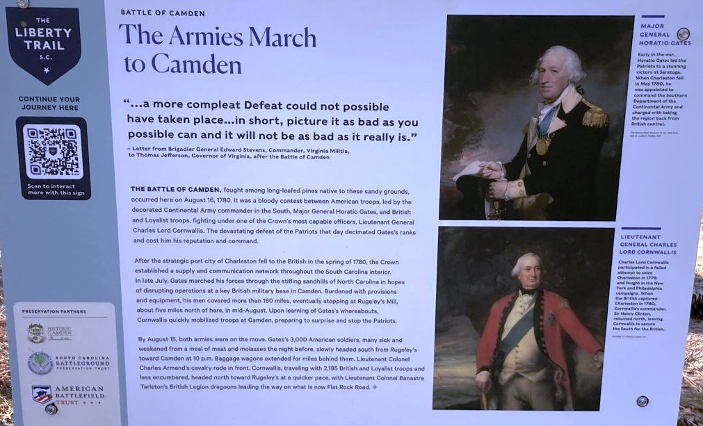 THE ARMIES MARCH TO CAMDEN REVOLUTIONARY WAR MEMORIAL PANEL