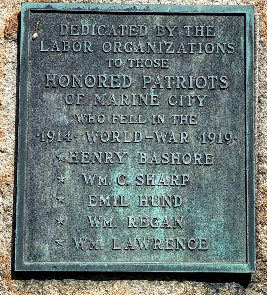 MARINE CITY WORLD WAR I MEMORIAL PLAQUE
