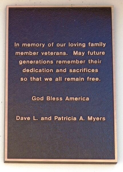 IN MEMORY OF OUR LOVING FAMILY MEMBER VETERANS MEMORIAL PLAQUE