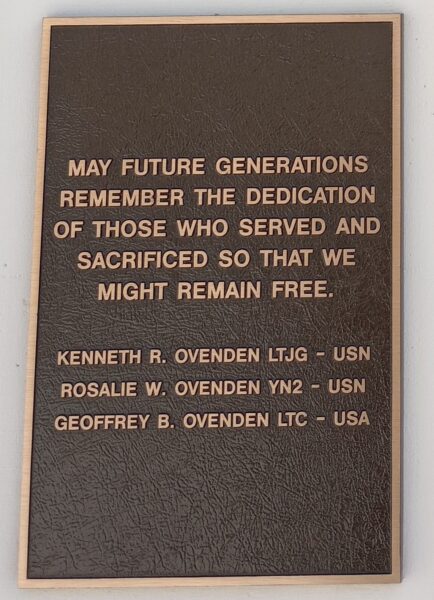 OVENDER WAR MEMORIAL PLAQUE