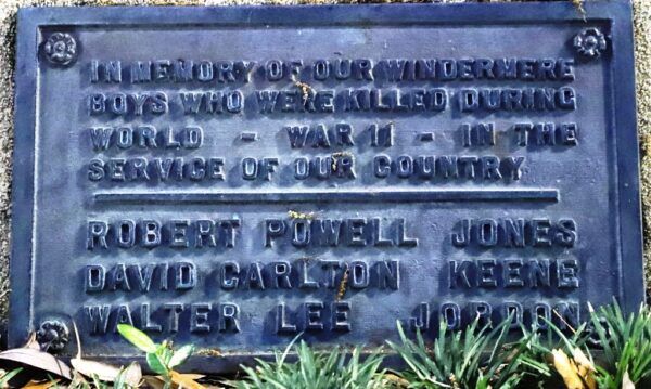 WINDERMERE WORLD WAR II FALLEN MEMORIAL PLAQUE