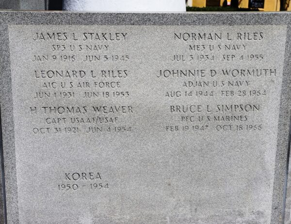 MEMORIAL TO SEBRING AREA MEN WHO DIED IN OUR COUNTRY’S SERVICE STONE E