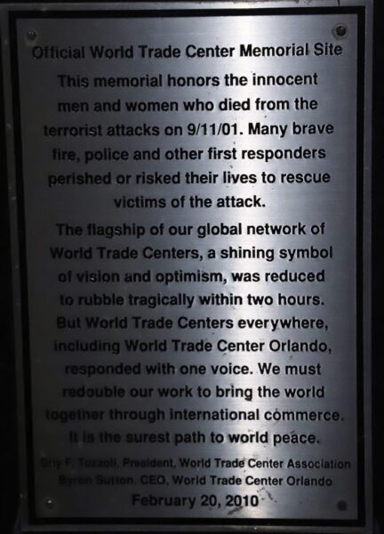 WINDERMERE 9/11/01 MEMORIAL PLAQUE