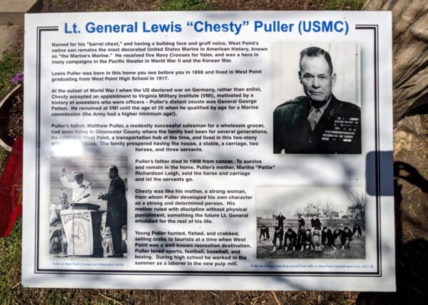 LT. GENERAL LEWIS “CHESTY” PULLER (USMC) WAR MEMORIAL PLAQUE