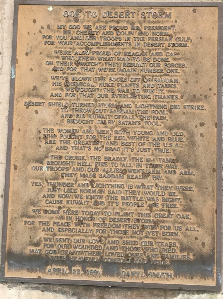 ODE TO DESERT STORM MEMORIAL PLAQUE
