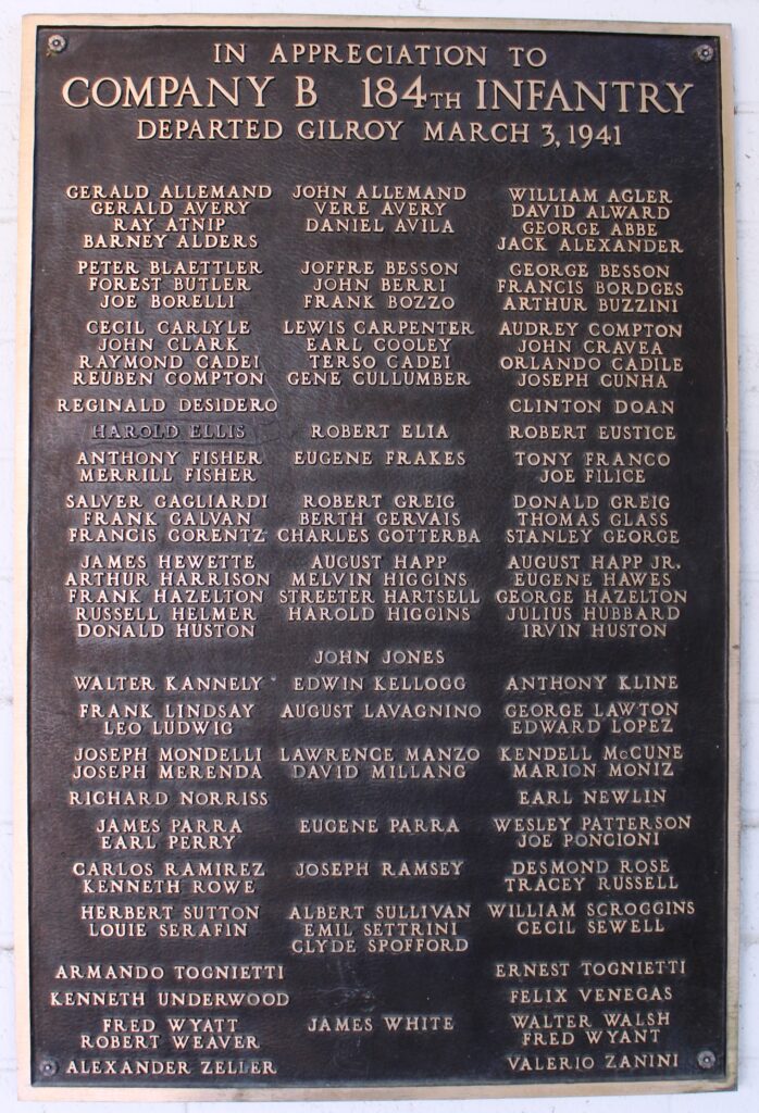 COMPANY B 184TH INFANTRY WAR MEMORIAL PLAQUE