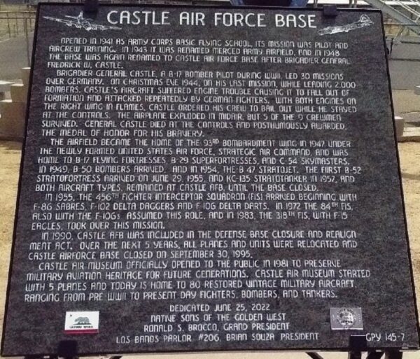 CASTLE AIR FORCE BASE WAR MEMORIAL PLAQUE