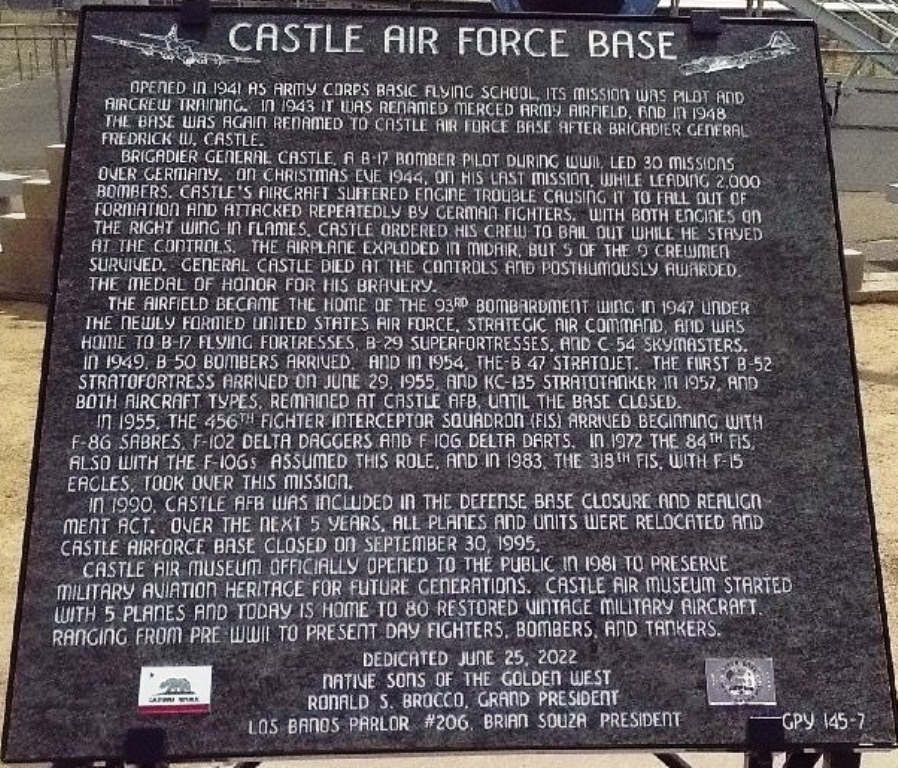 CASTLE AIR FORCE BASE WAR MEMORIAL PLAQUE