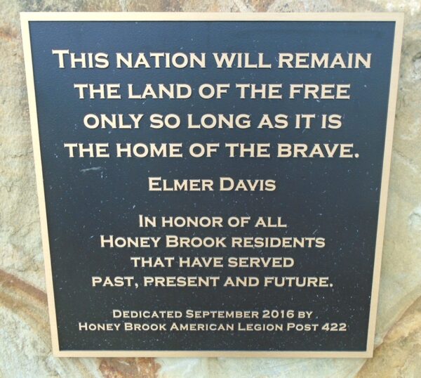 HONEY BROOK VETERANS MEMORIAL PLAQUE