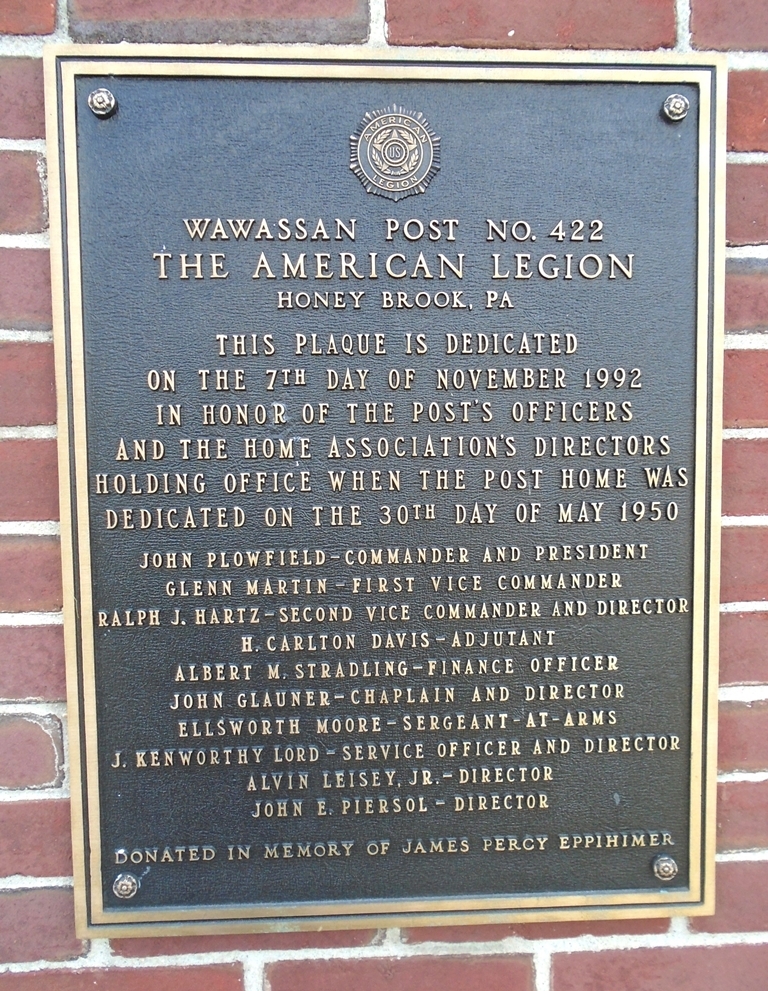 WAWASSAN AMERICAN LEGION POST NO. 422 ORIGINAL OFFICERS AND DIRECTORS MEMORIAL PLAQUE