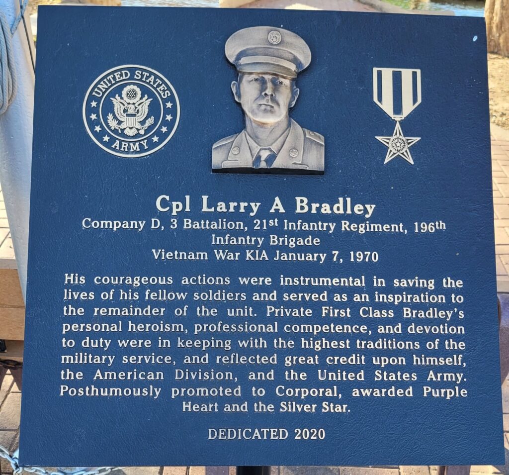 CPL LARRY A BRADLEY WAR MEMORIAL PLAQUE