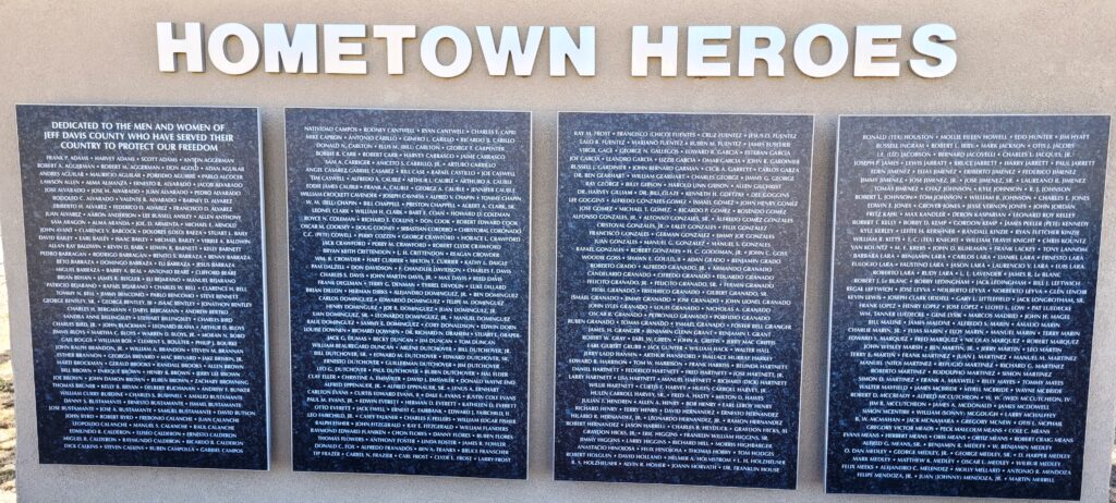 JEFF DAVIS COUNTY HOMETOWN HEROES MEMORIAL FRONT