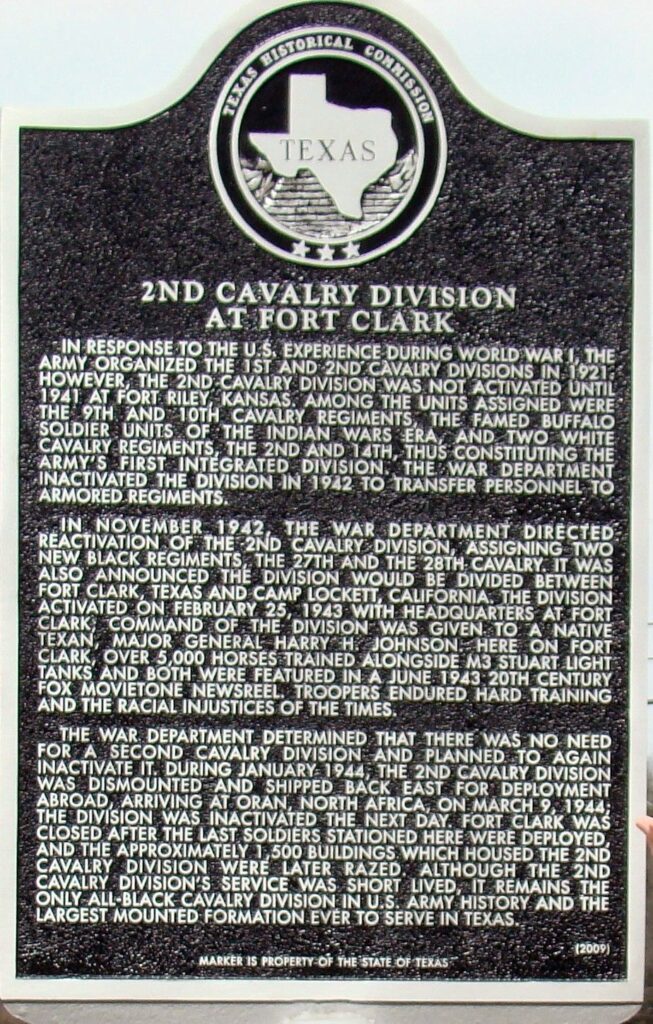 2ND CAVALRY DIVISION AT FORT CLARK MEMORIAL MARKER