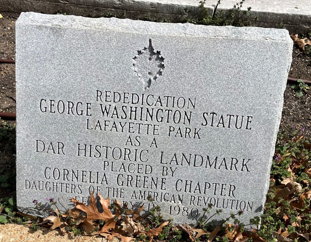LAFAYETTE PARK GEORGE WASHINGTON STATUE MEMORIAL STONE