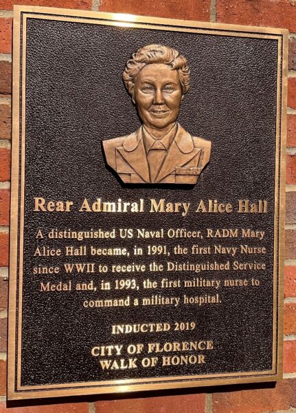 REAR ADMIRAL MARY ALICE HALL WAR MEMORIAL PLAQUE