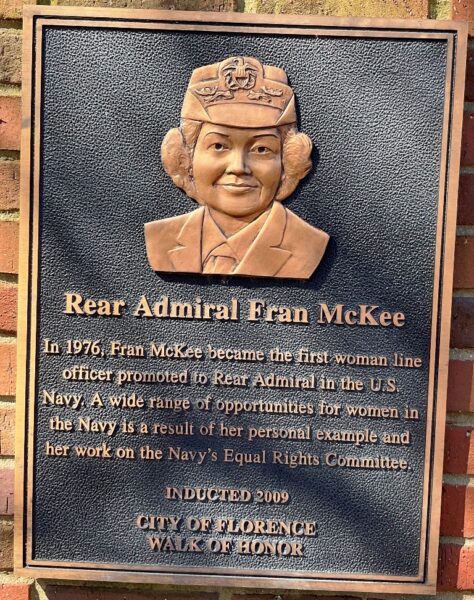 REAR ADMIRAL FRAN MCKEE WAR MEMORIAL PLAQUE