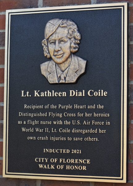 LT. KATHLEEN DIAL COILE WAR MEMORIAL PLAQUE