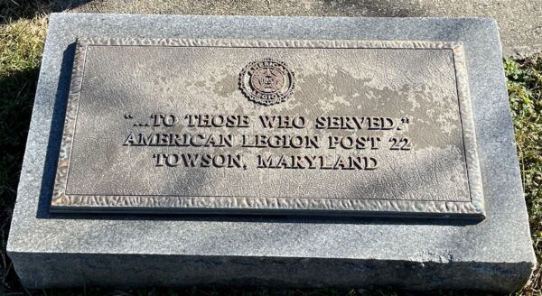 AMERICAN LEGION POST 22 VETERANS MEMORIAL FLAGPOLE PLAQUE