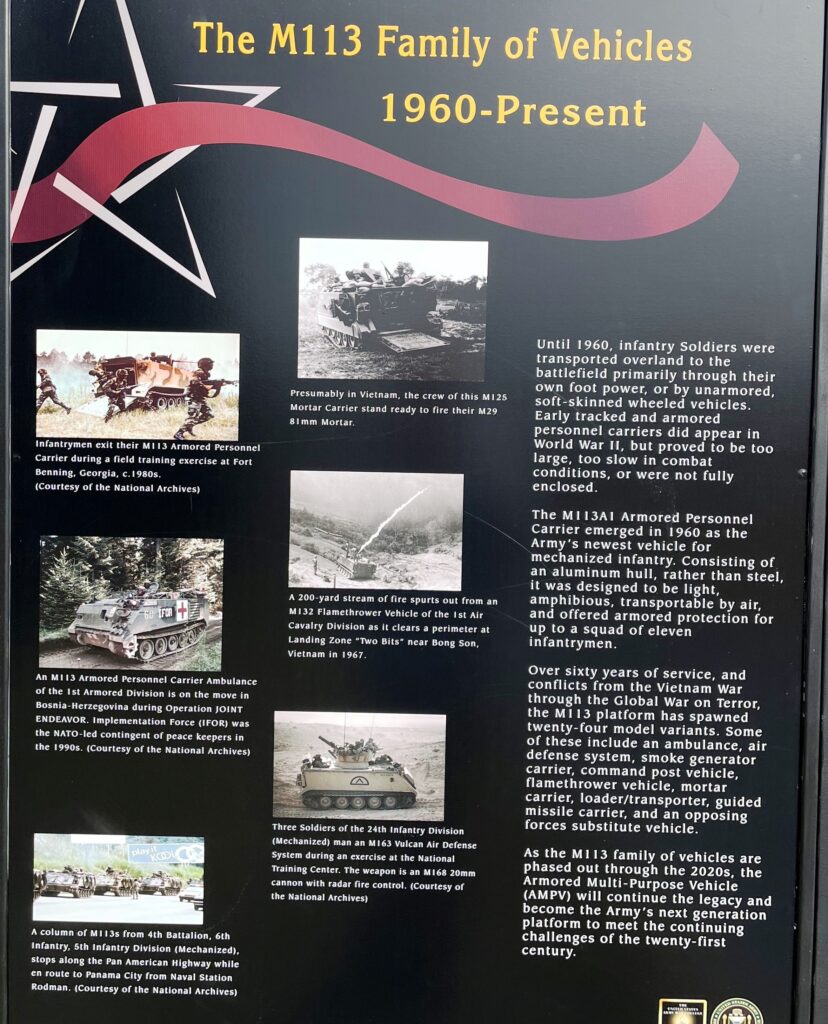 THE M113 FAMILY OF VEHICLES WAR MEMORIAL PANEL