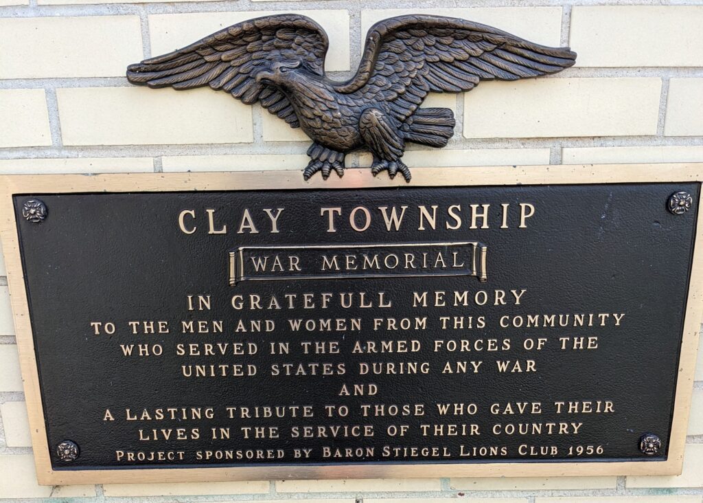 CLAY TOWNSHIP WAR MEMORIAL PLAQUE