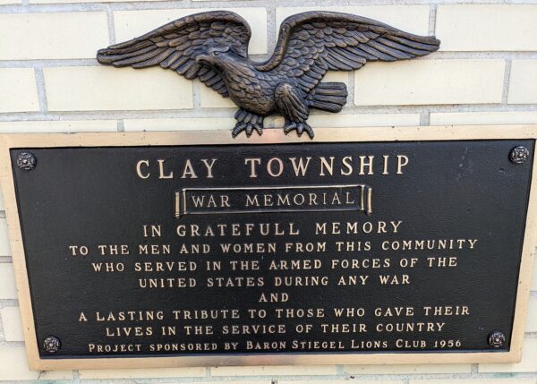 CLAY TOWNSHIP WAR MEMORIAL PLAQUE