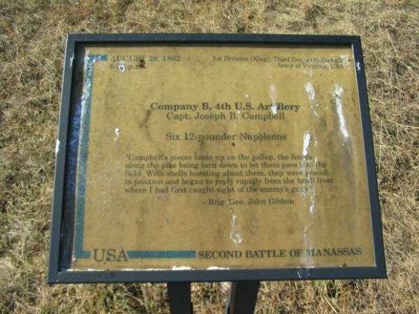 COMPANY B, 4TH U.S. ARTILLERY WAR MEMORIAL PLAQUE