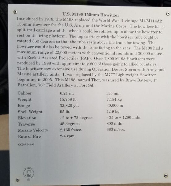 U.S. M198 155MM HOWITZER MEMORIAL PLAQUE