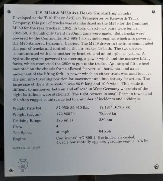 U.S. M249 & M250 4X4 HEAVY GUN-LIFTING TRUCKS MEMORIAL PLAQUE