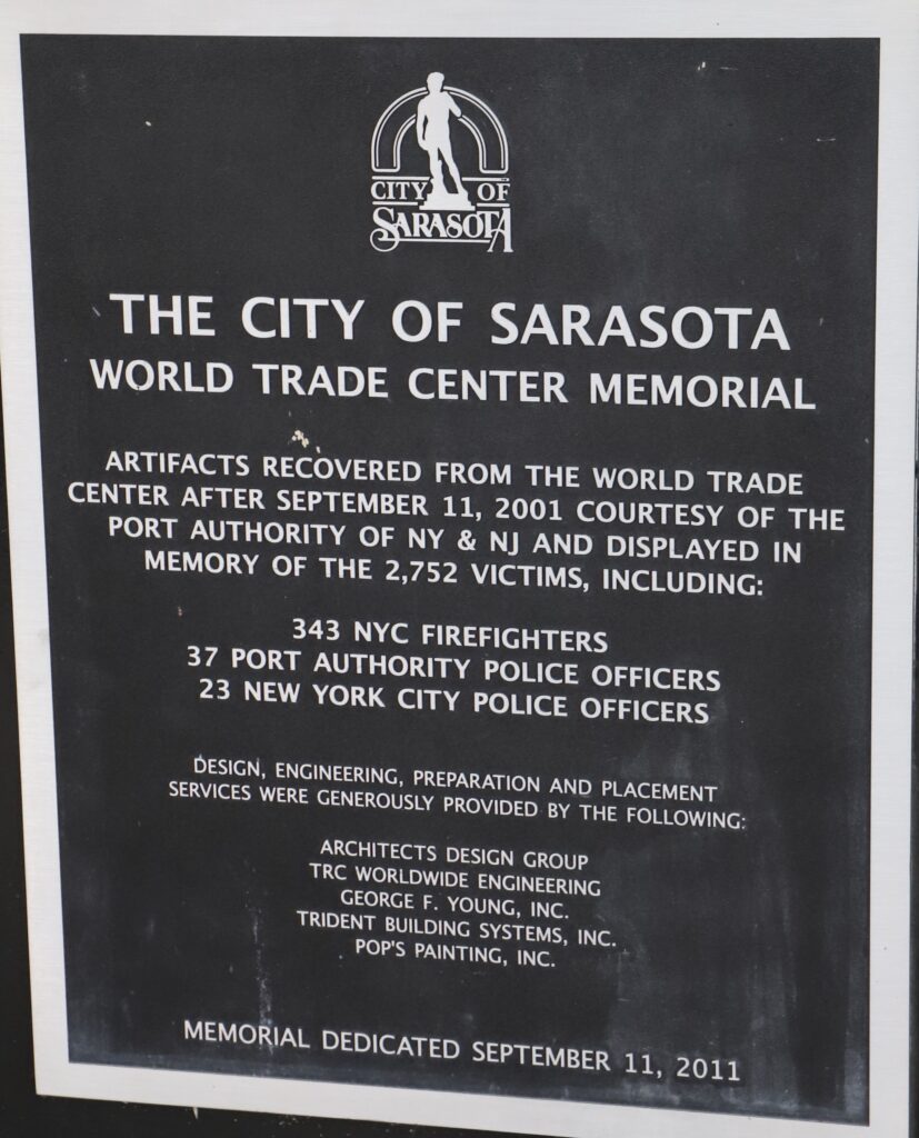 THE CITY OF SARASOTA WORLD TRADE CENTER MEMORIAL PLAQUE