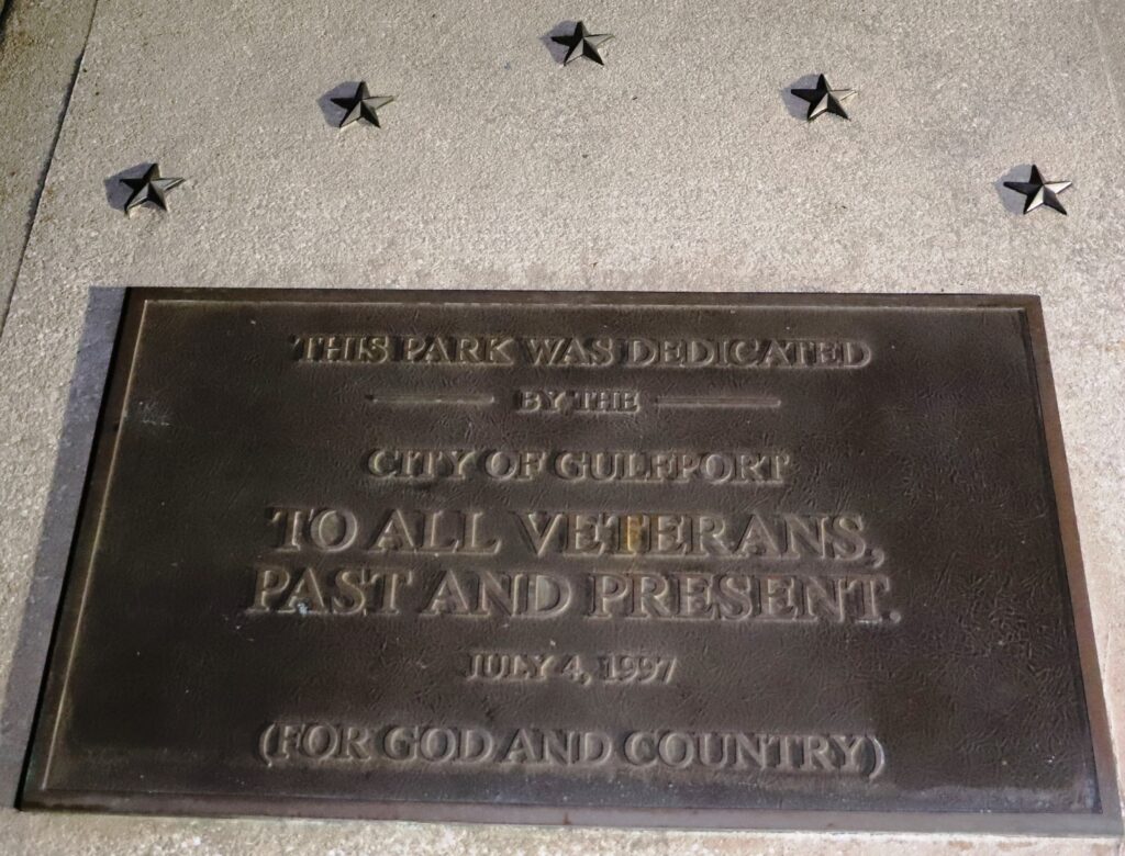 CITY OF GULFPORT ALL VETERANS MEMORIAL PARK PLAQUE