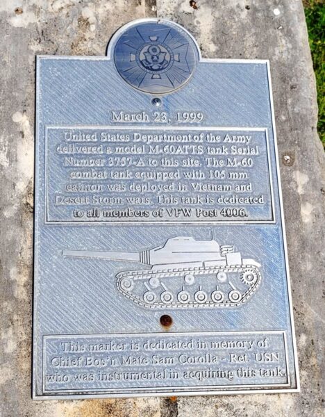 VFW POST 4006 M-60ATTS TANK MEMORIAL PLAQUE