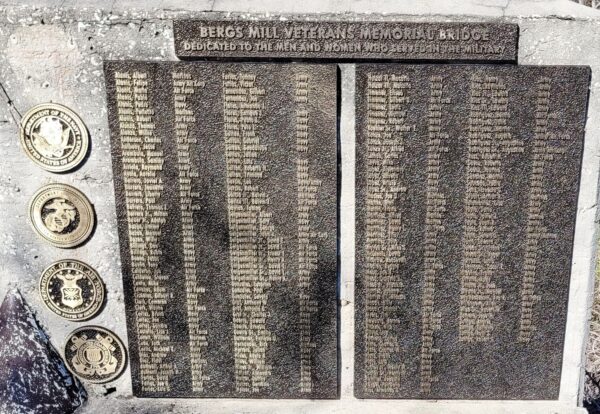 BERGS MILL VETERANS MEMORIAL BRIDGE PLAQUE