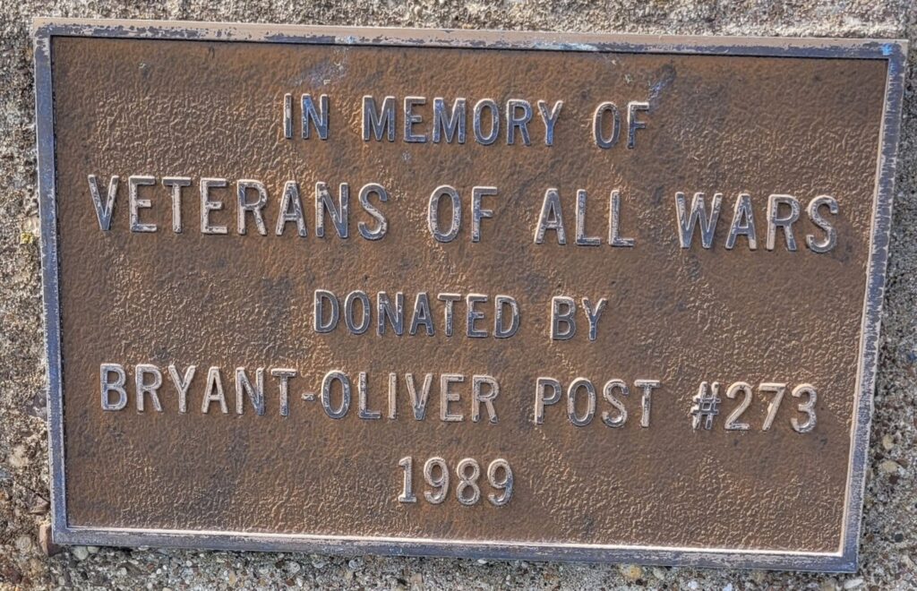 BRYANT-OLIVER POST #273 VETERANS OF ALL WARS MEMORIAL FLAGPOLE PLAQUE