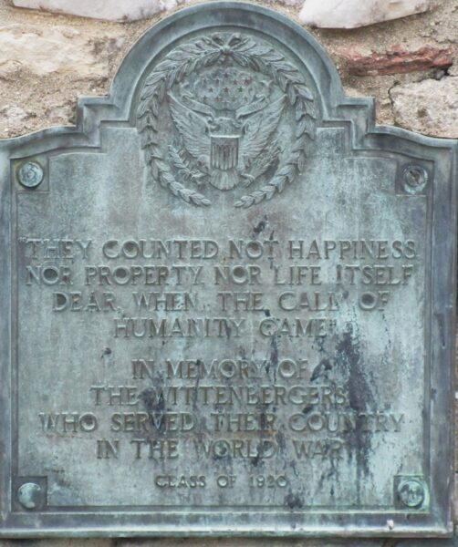 WITTENBERG WORLD WAR MEMORIAL PLAQUE