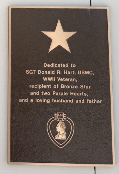 SGT DONALD R. HART WAR MEMORIAL PLAQUE